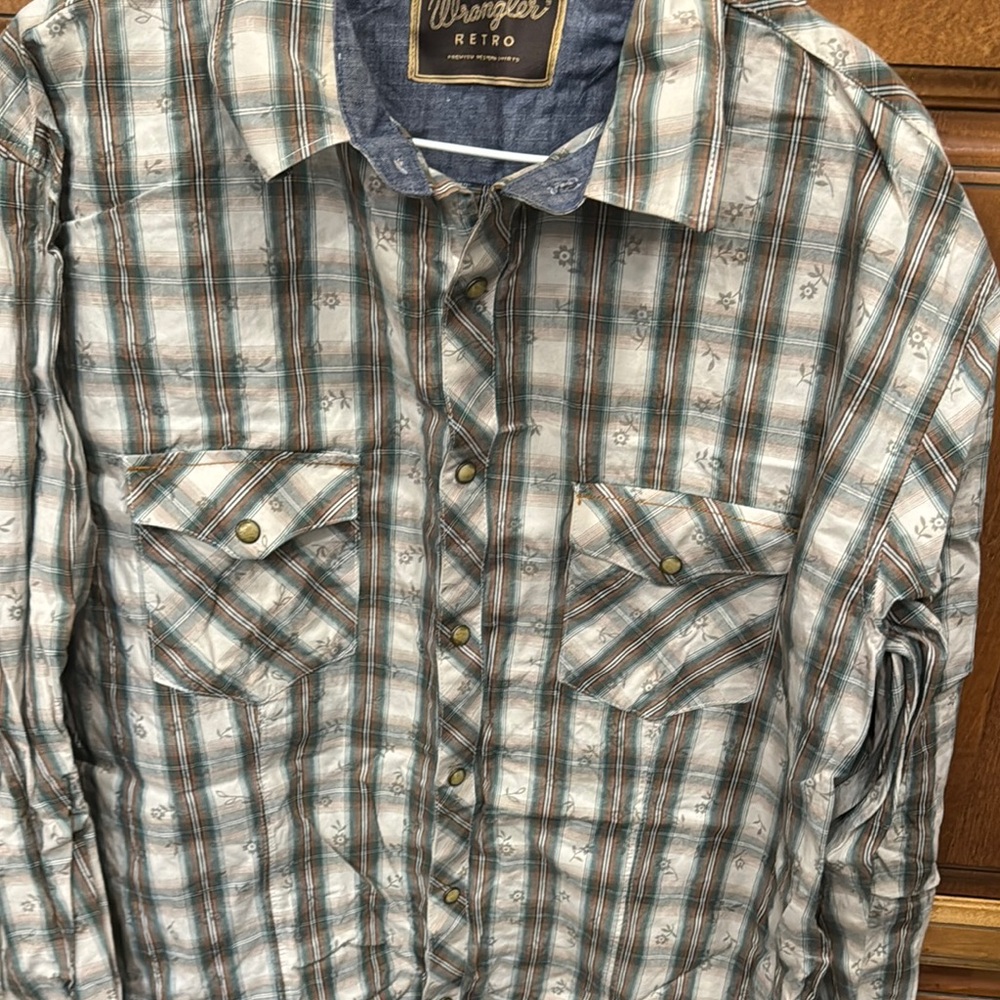 Wrangler Pearl Snap Retro Plaid Shirt - Green and Brown